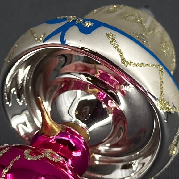 Vtg Italian Glass Lamp Ornament 5" Ivory Pink Blue Gold Bird Charm Christmas 60s - Picture 9 of 16